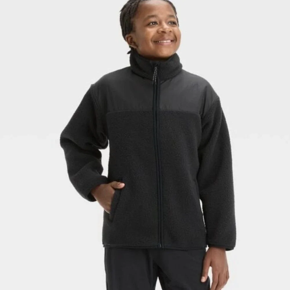 All In Motion Boys High Pile Cozy Full Zip Fleece Sweatshirt Top Size M (8)